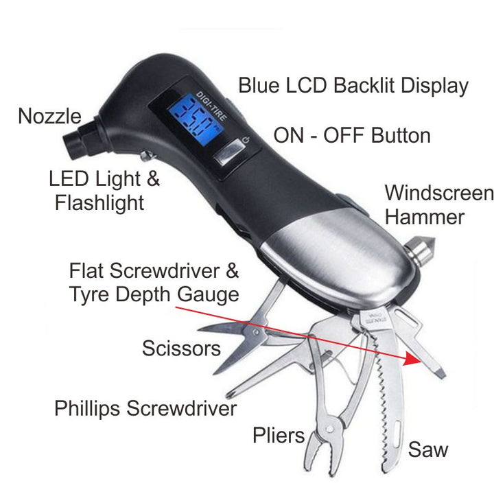 Digital Tyre Guage + Multi-tool